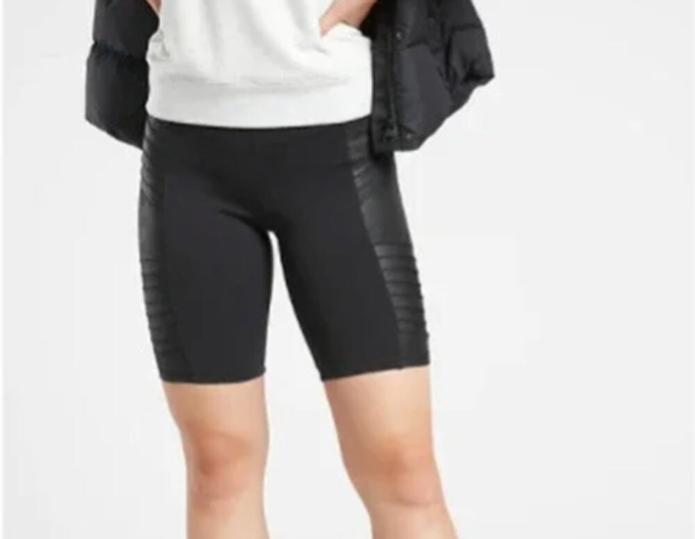 Athleta Delancey Gleam Moto Shorts Size XL Black High Rise Sculptek Like New